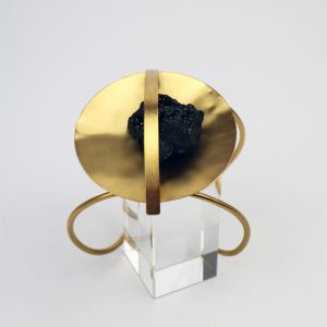 Bracelet sphère graphique plaqué or pierre semi précieuse noire