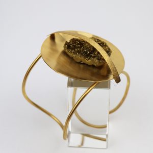 Bracelet sphère graphique plaqué or pierre semi précieuse Dorée