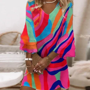 Adèle - Robe Manches Cloche À Imprimé Multicolore