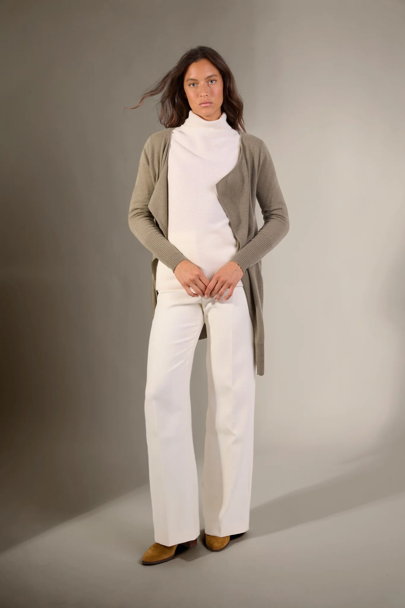 ABIGAIL veste longue army 100% cachemire – Image 2