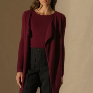 ABIGAIL veste longue bordeaux 100% cachemire