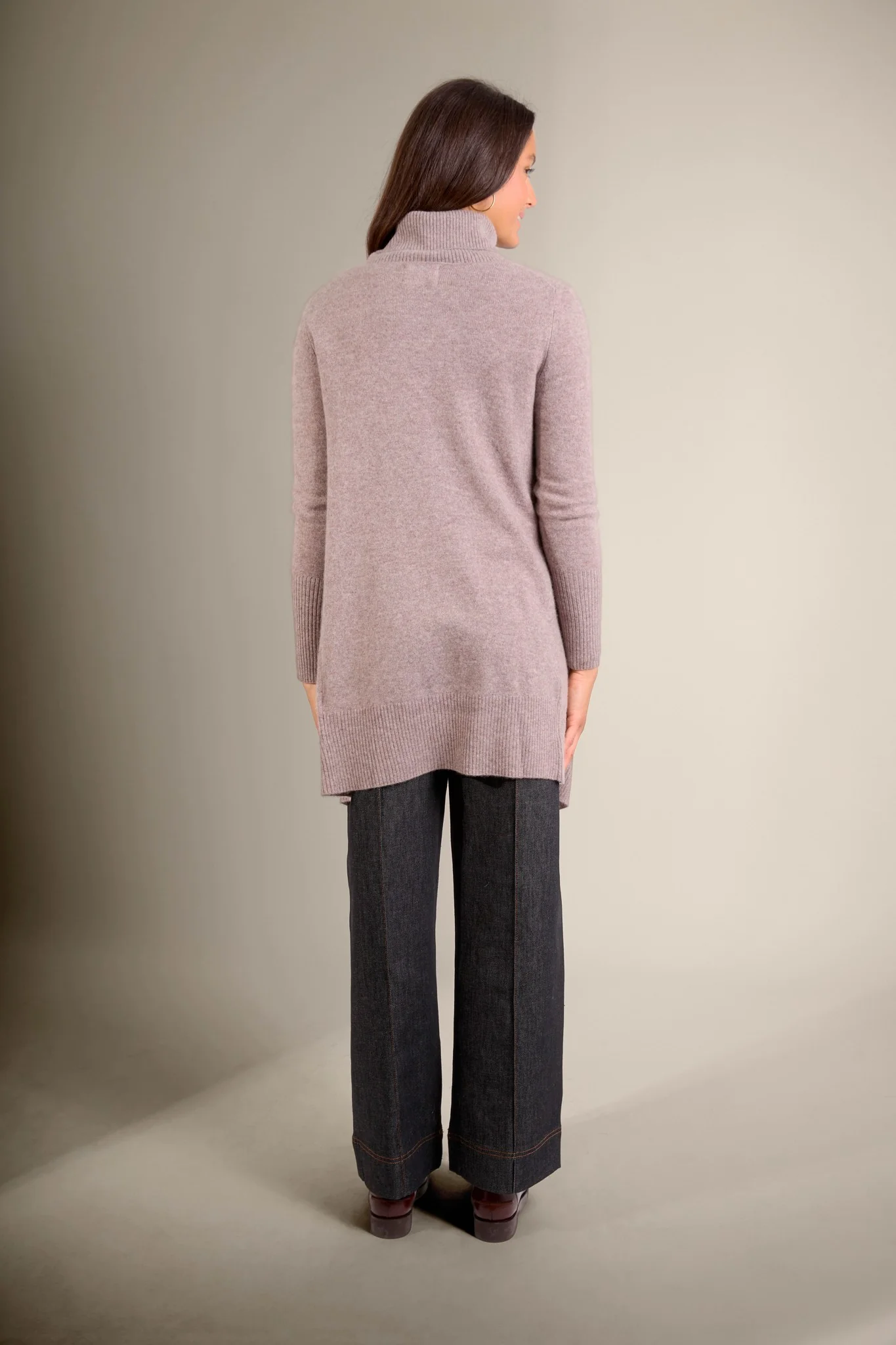 ABIGAIL veste longue caribou chiné 100% cachemire – Image 4