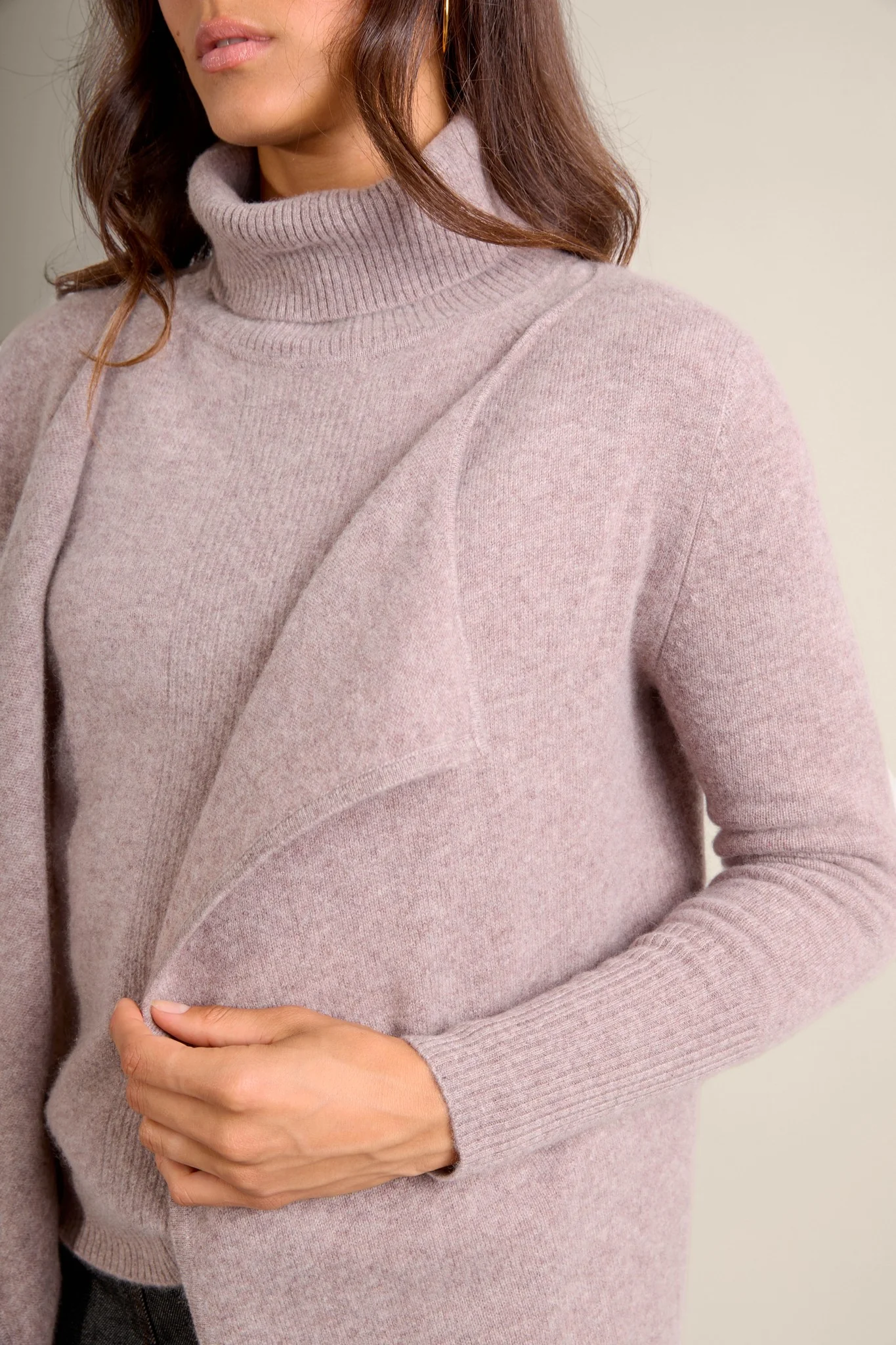 ABIGAIL veste longue caribou chiné 100% cachemire – Image 5