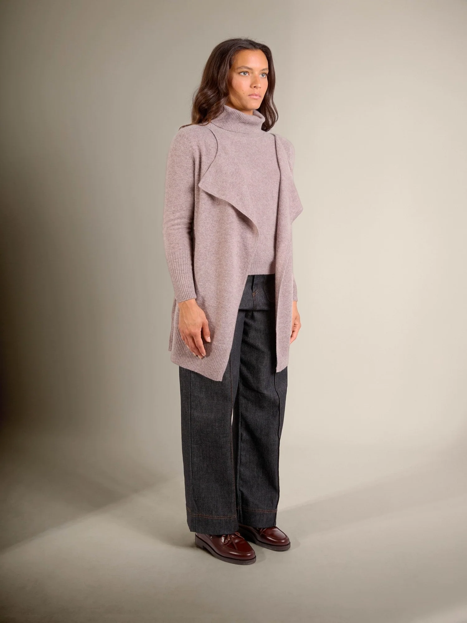 ABIGAIL veste longue caribou chiné 100% cachemire – Image 6