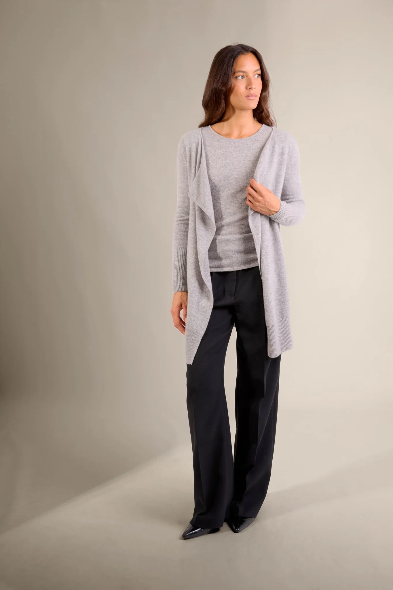 ABIGAIL veste longue nuage chiné 100% cachemire