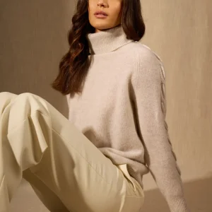 ALBANY pull col roulé 4 fils gris perle chiné 100% cachemire