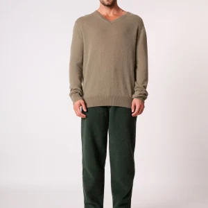 ALEXANDER pull col v army 100% cachemire