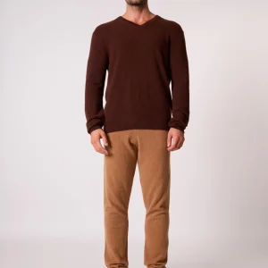ALEXANDER pull col v café 100% cachemire