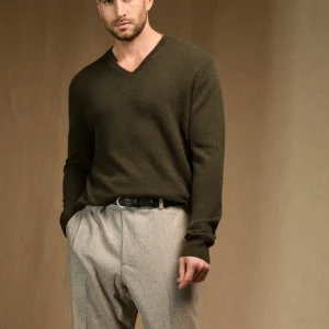 ALEXANDER pull col v chatain 100% cachemire