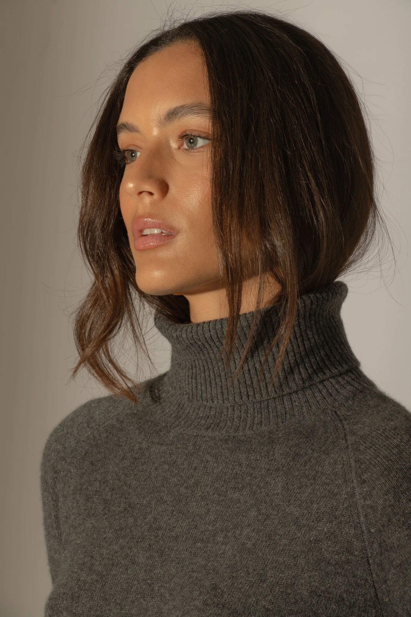 AMANDA robe col roulé anthracite chiné 100% cachemire