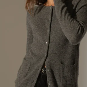 AMY cardigan col rond anthracite chiné 100% cachemire