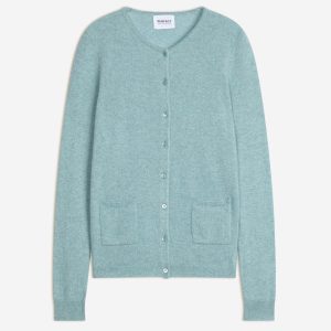 AMY cardigan col rond aqua chiné 100% cachemire
