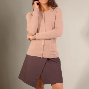 AMY cardigan col rond camel chiné 100% cachemire