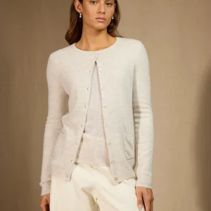 AMY cardigan col rond gris perle chiné 100% cachemire