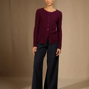 AMY cardigan col rond mûre 100% cachemire