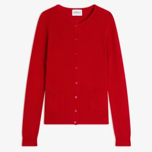 AMY cardigan col rond rouge 100% cachemire