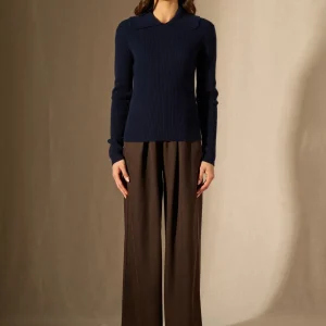 ARLENA pull col claudine navy 100% cachemire