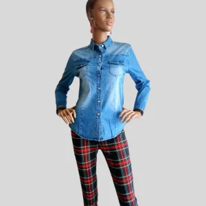 Pantalon à carreaux écossais ROUGE/NOIR femme