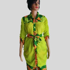 Ensemble-pantalon VERT ANIS en WAX fait main