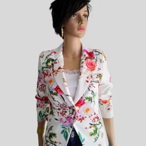Blazer femme BLANC CASSÉ à fleurs