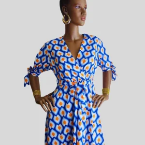 Robe BLEUE ÉLECTRIQUE imprimée avec ceinture