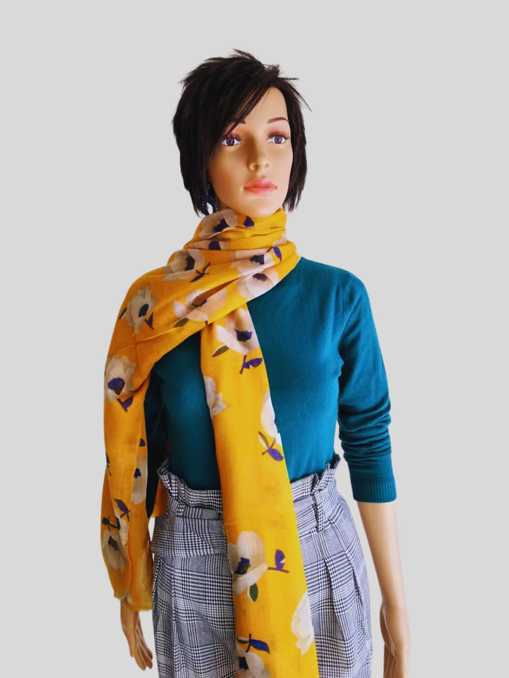Foulard JAUNE MOUTARDE imprimé à fleurs – Image 2