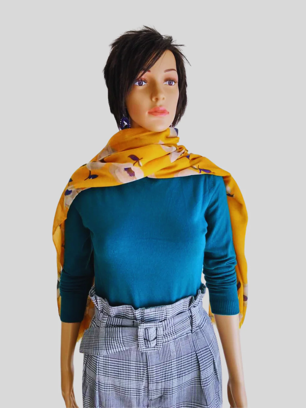 Foulard JAUNE MOUTARDE imprimé à fleurs – Image 4