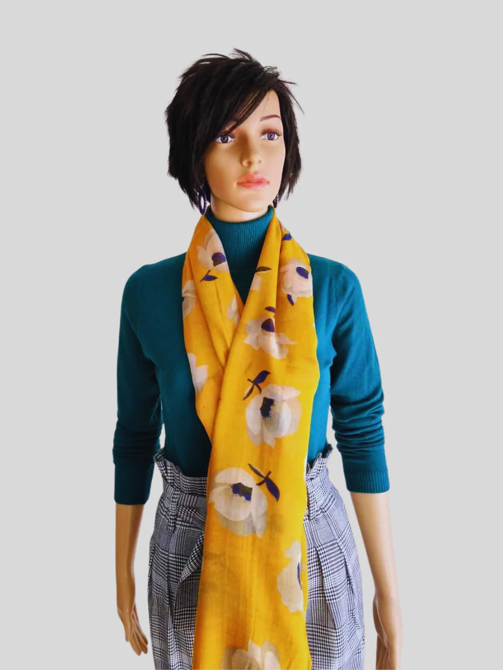 Foulard JAUNE MOUTARDE imprimé à fleurs – Image 3