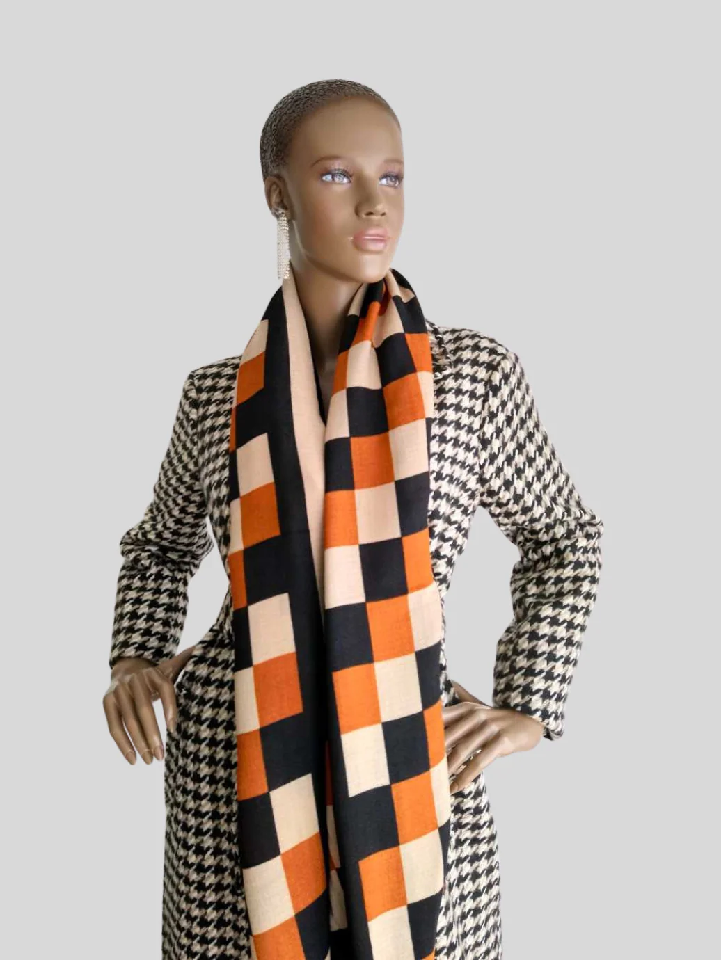 Foulard MARRON imprimé à carreaux – Image 2