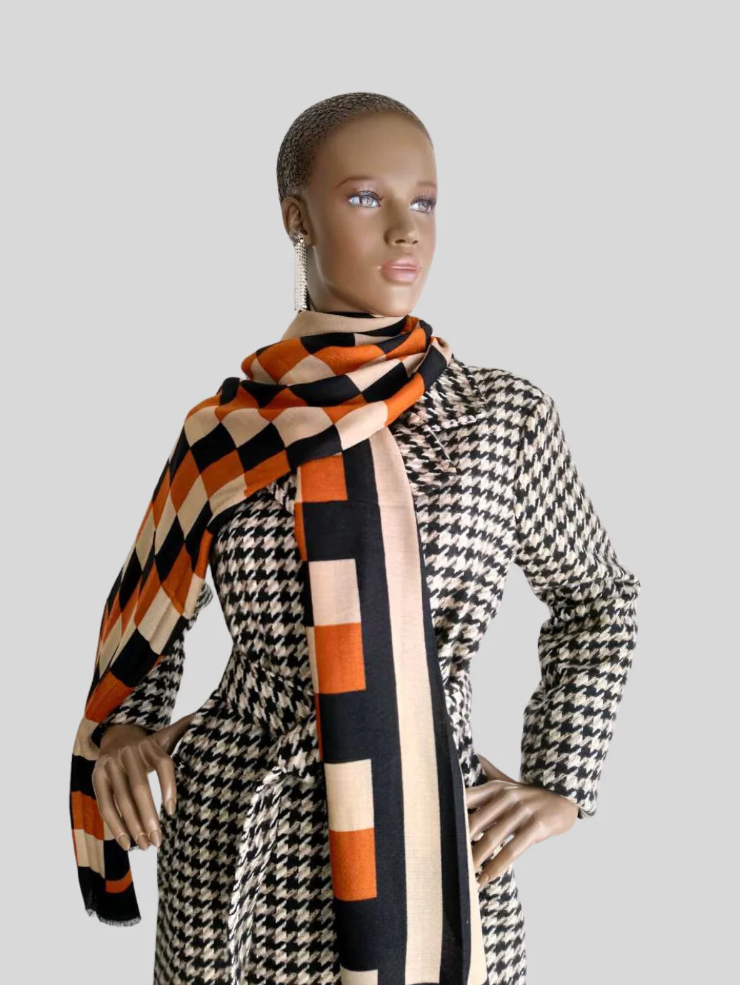 Foulard MARRON imprimé à carreaux – Image 3