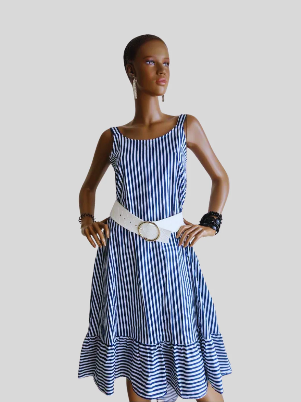 Robe BLEUE dos plongeant imprimée à rayures – Image 2