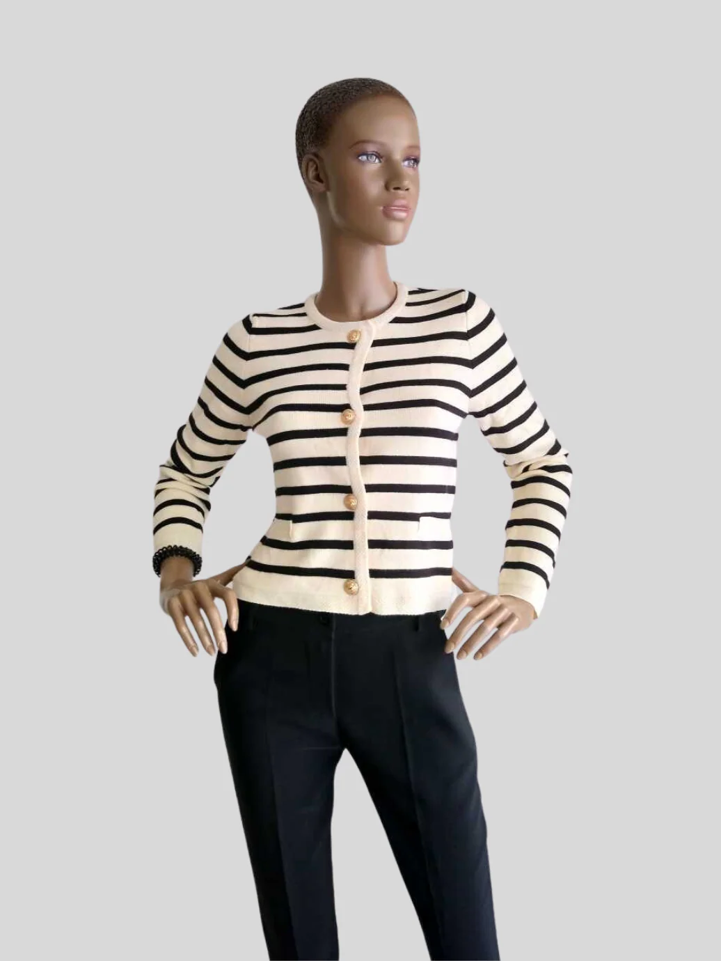 Cardigan BEIGE à rayures – Image 2