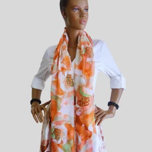 Foulard MARRON ORANGE à fleurs