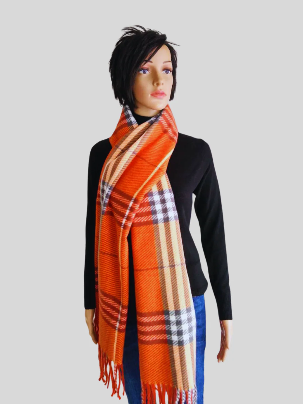 Écharpe ORANGE imprimée à carreaux – Image 2