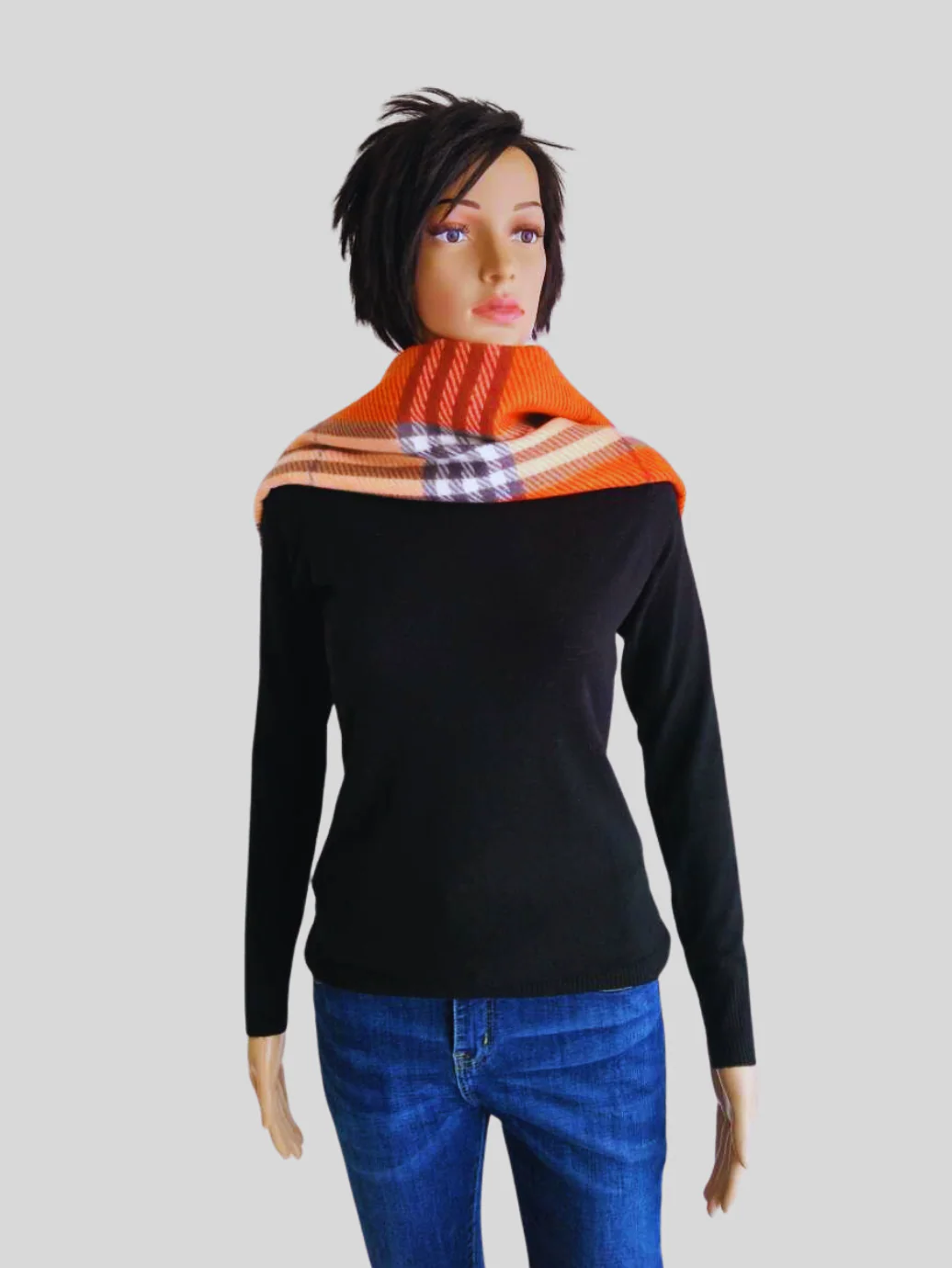 Écharpe ORANGE imprimée à carreaux – Image 4