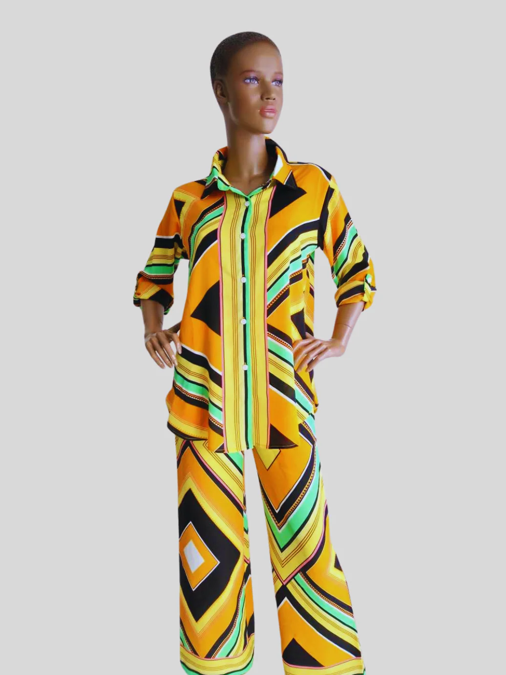 Ensemble chemise et pantalon JAUNE imprimé – Image 3