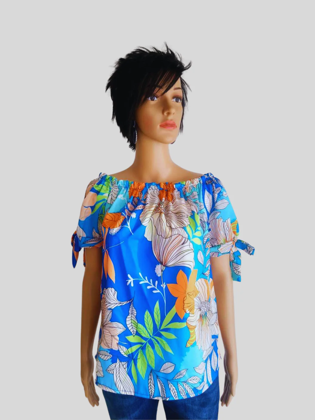 Blouse BLEUE imprimée à fleurs à nouer – Image 2