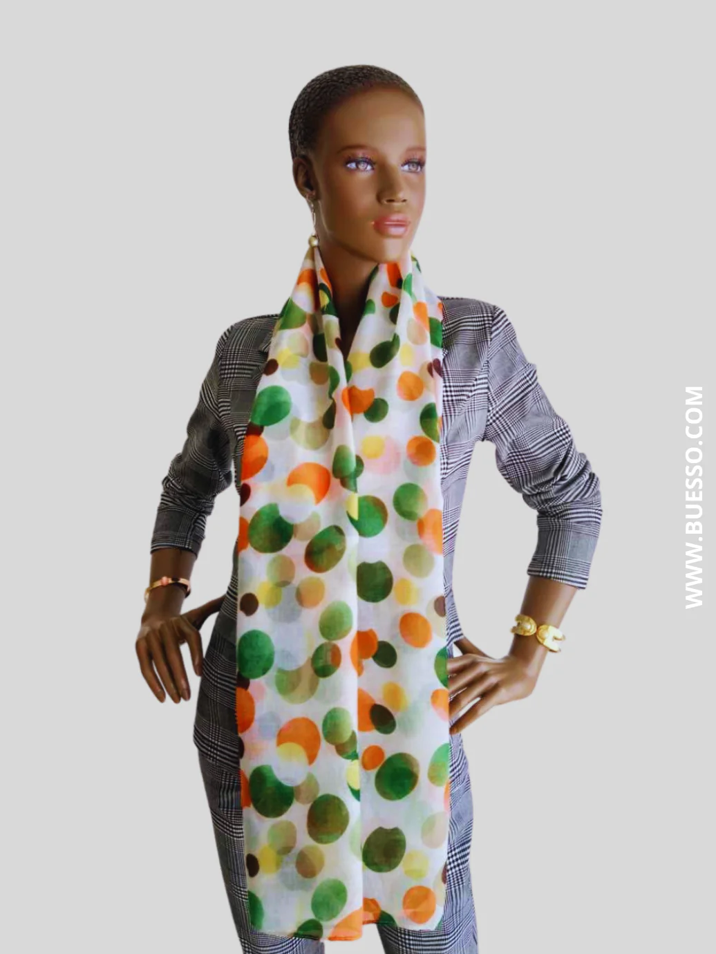 Foulard imprimé à pois VERT & ORANGE