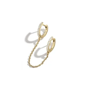 Boucle d'oreille double trou chaine pendante
