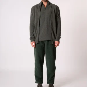 CODY gilet zippé col montant kaki chiné 100% cachemire