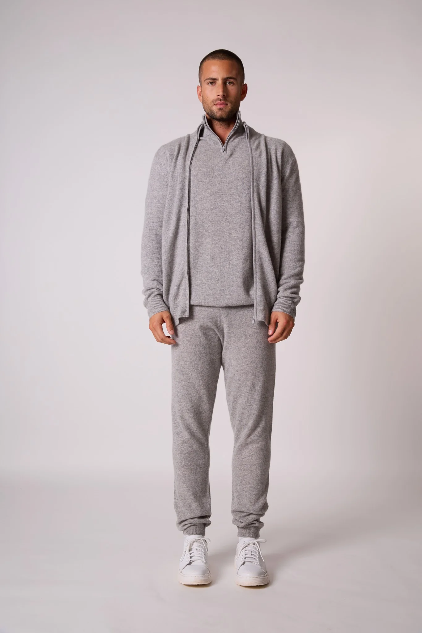 CODY gilet zippé col montant nuage chiné 100% cachemire