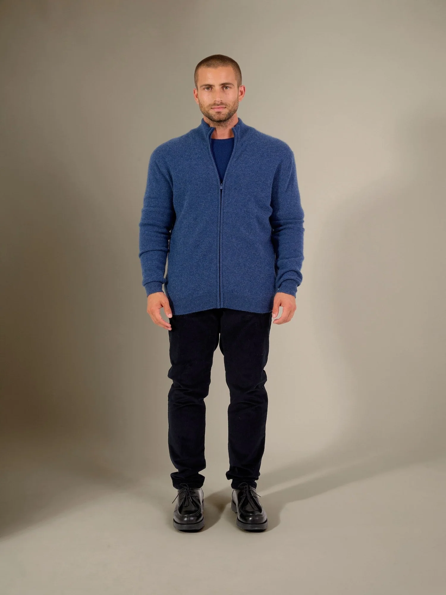 CODY gilet zippé col montant ocean chiné 100% cachemire – Image 6