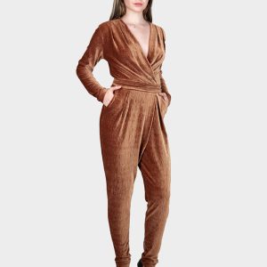 Combinaison en velours à effet drapé