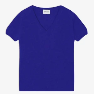 EFIMIA t-shirt col v indigo 100% cachemire