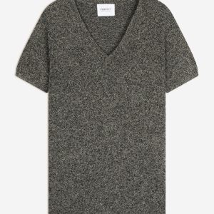 EFIMIA t-shirt col v noir/blanc 100% cachemire