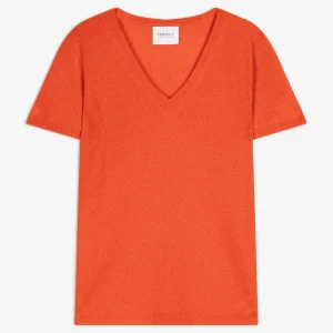 EFIMIA t-shirt col v orange 100% cachemire