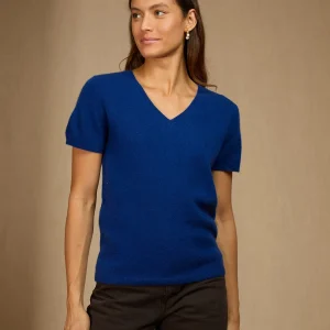 EFIMIA t-shirt col v outremer 100% cachemire