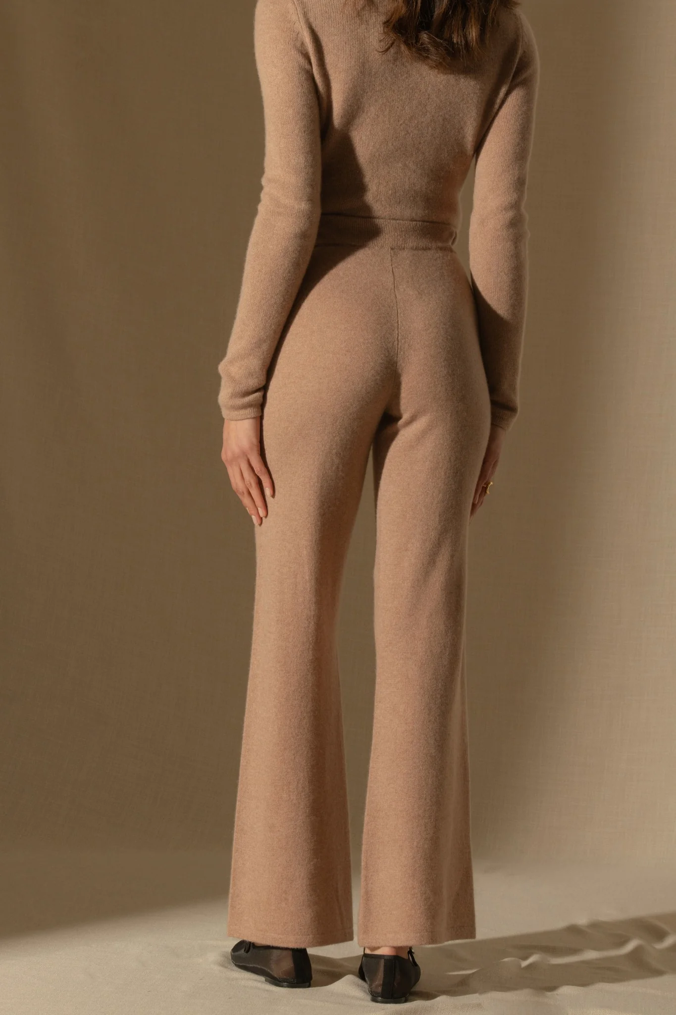 ELOA pantalon large camel chiné 100% cachemire – Image 3