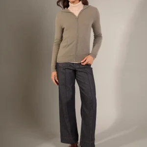 EMMA gilet zippé capuche army 100% cachemire