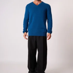 ENZO pull col v 4 fils atlantique chiné 100% cachemire